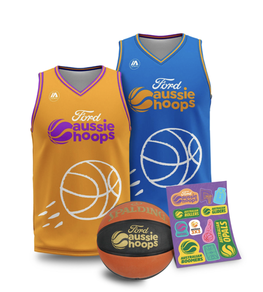 Core Pack - $50 -Personalised Ford Aussie Hoops Singlet, sticker and a Spalding Basketball